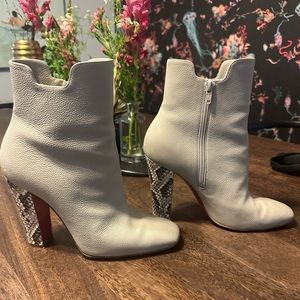 Christian Louboutin grey leather booties with python skin heel